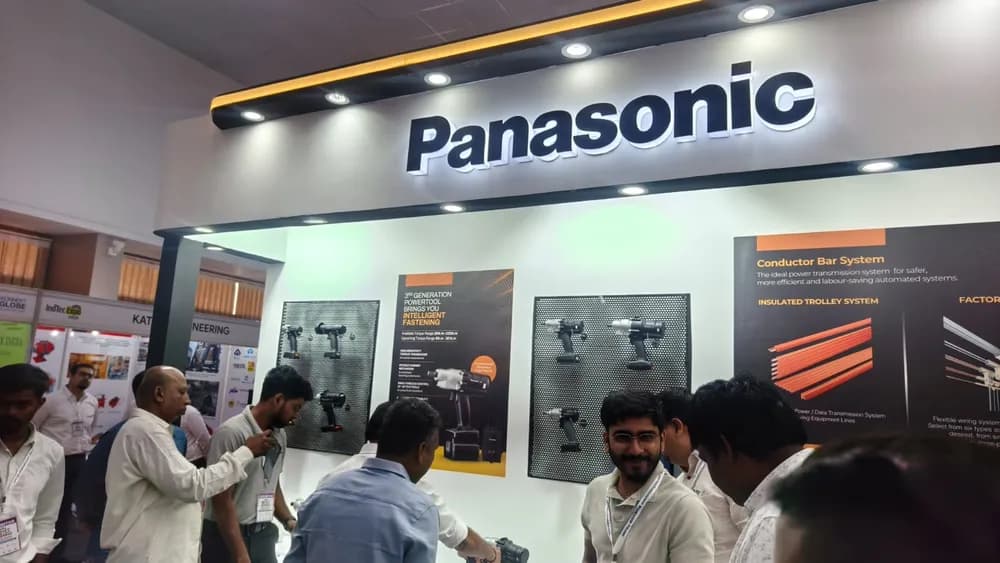Visitors at the Panasonic industrial automation stand